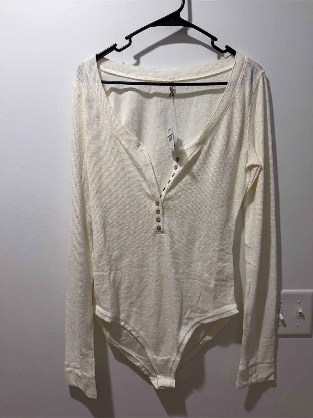 Intimately by Free People Women's Ivory Long-Sleeve Henley Bodysuit